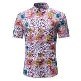 Men's Button down Tailor Fit Soft 100% Cotton Short Sleeve Dress Shirt White Floral check casual And Formal - Amedeo Exclusive